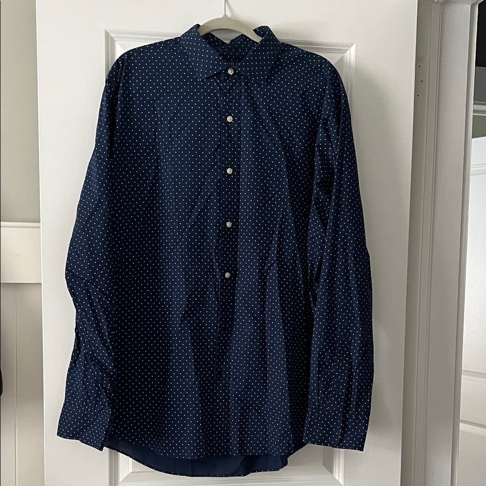 Ralph Lauren Navy Blue Button-Down Shirt with White polka dots XXL
